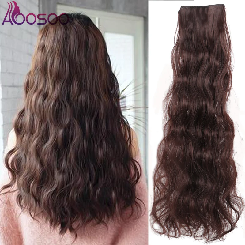 

AOOSOO Long water wave Synthetic 2 Clip In Hair Extensions Heat Resistant Natural Hair pieces for women 2024 black brown