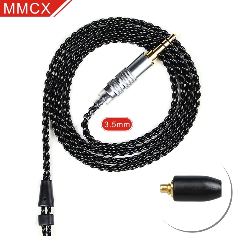 FDBRO 3,5 мм наушники Кабо MMCX кабель DIY один Кристалл Медь посеребренный кабель для SE215 SE315 SE425 SE535 SE846 UE900 - Цвет: Black 3.5mm MMCX