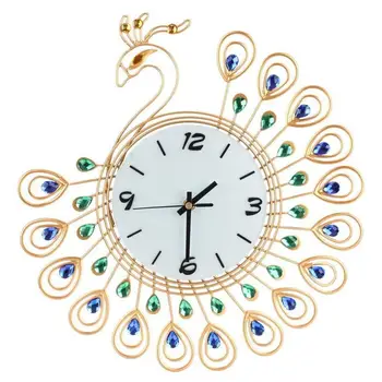 

Luxury Artificial Crystal Diamond Large Wall Clock Metal Living Room Wall Clock Home Art Decoration (#3 Gold Peacock)