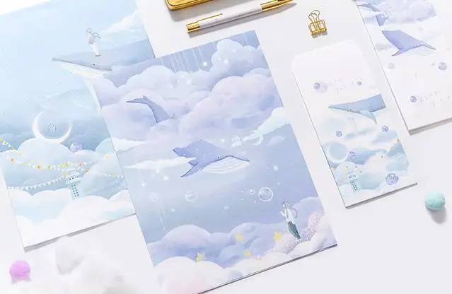9 шт./упак. Kawaii 3 конверты+ 6 листов с буквенным принтом Вселенной и КИТ серии Бумага конверт с буквенным принтом для подарка корейские канцелярские принадлежности