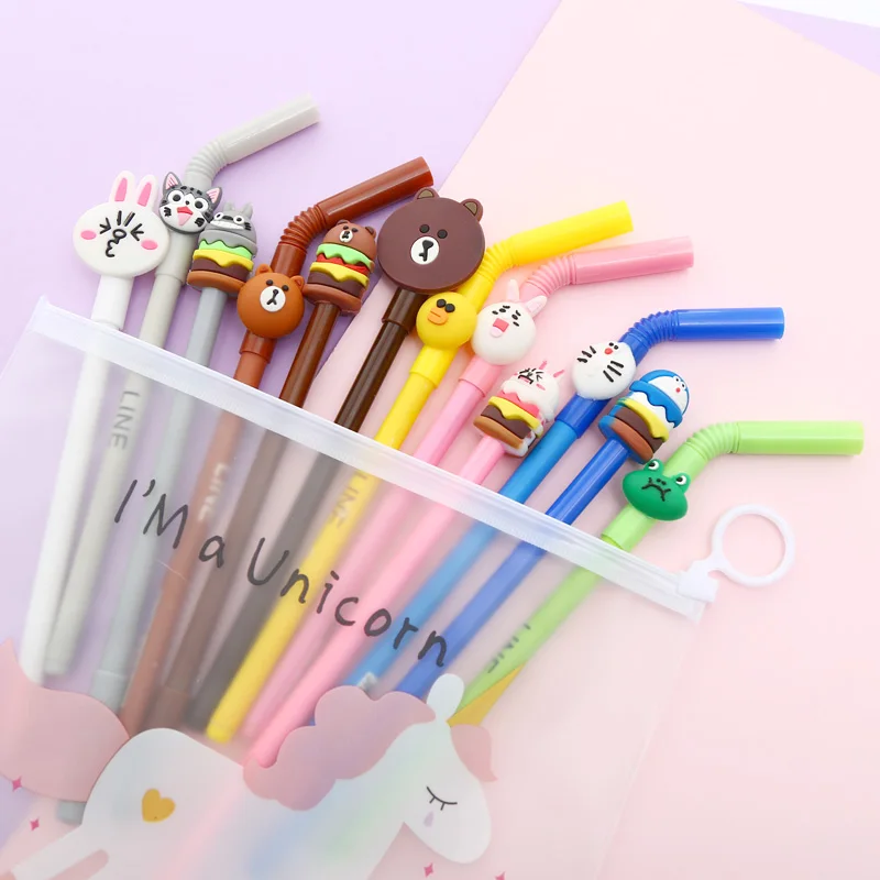 Набор гелевых ручек для смешивания, 12 шт., Kawaii, мультяшная, креативная, милая, крутая, фламинго, авторучка, чернильные ручки, офисные, стационарные, поставка с сумкой для карандашей - Цвет: 23
