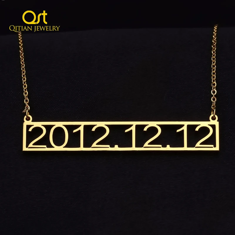 Пользовательские цифры Дата из нержавеющей стали ожерелья полые бар ожерелье