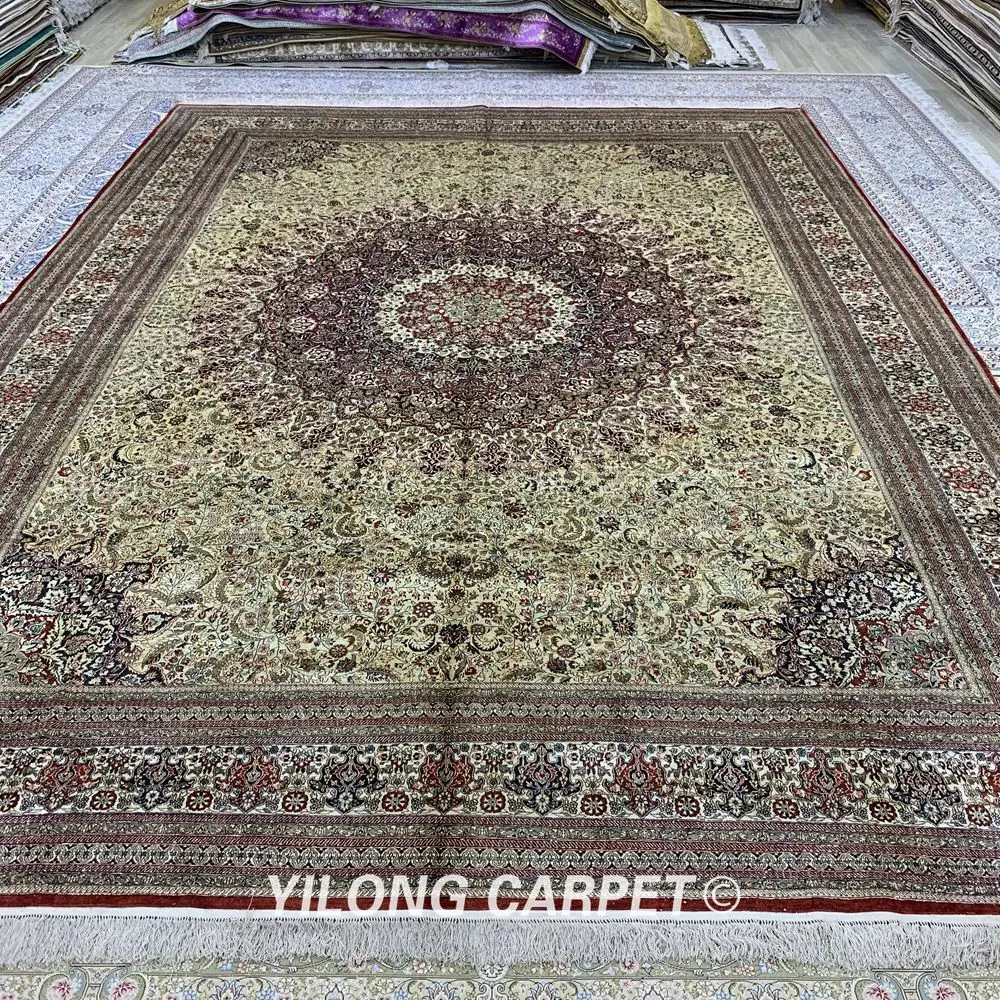 Yilong 10'x14 'восточные украшения дома белый фон oversize ручной работы персидские шелковые ковры (ML002A10x14)