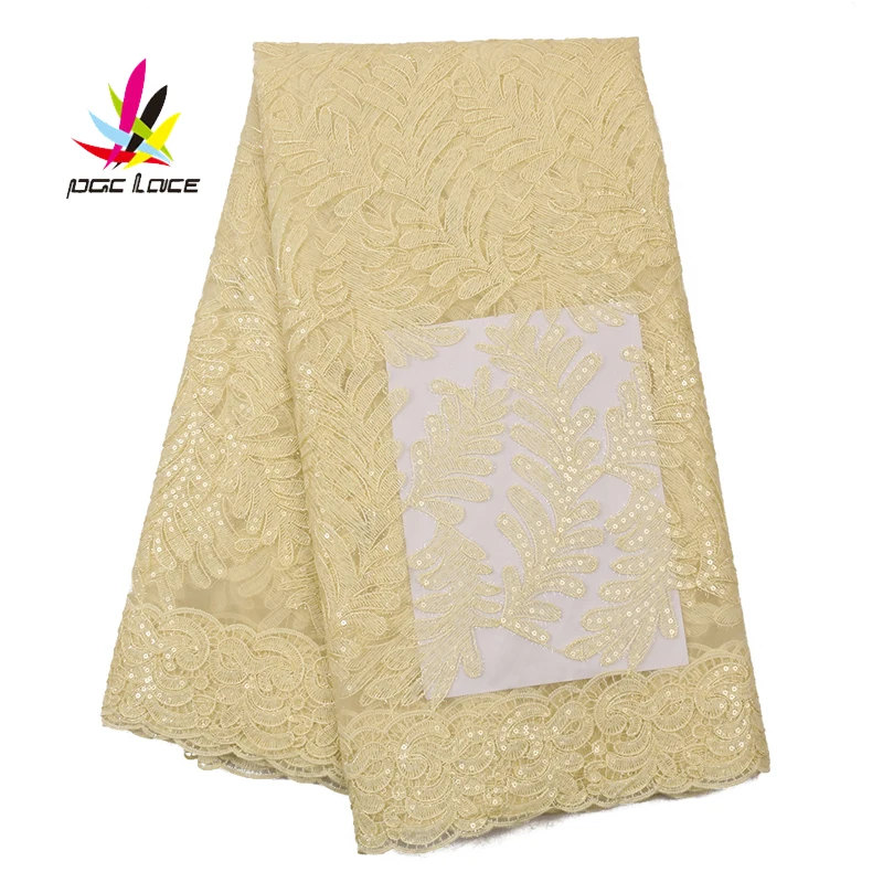 

High Quality Hot Sale African Embroidered Nigerian Tulle Lace Fabrics French Mesh Lace With Sequins For Evening Dress AMY3116B