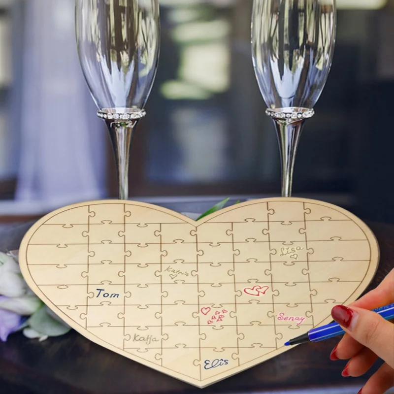 

Personalised Wedding Guest Book Heart Shape Rustic Woods igsaw Puzzle Guest Book Wedding Decoration JFree Sign Wood for Wedding