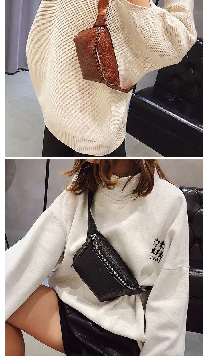 Fashion Waist Bag Pure Color Women Men Crocodile skin Shoulder Bag Money Pouch Holiday Chest Bag Leather Belt Bag Fanny Pack (3)