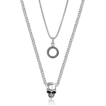 

Stainless Steel 2 Layered Skull Charm Necklace Choker for Men Women Vintage Punk Curb Cuban Link Chain Halloween Jewelry TNS015