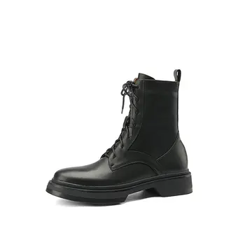 

2020 Female Motorcycle Short Boots Winter Warm Women Cross-tied Ankle Boots Party Basic Shoes Woman Newest Chunky Heels