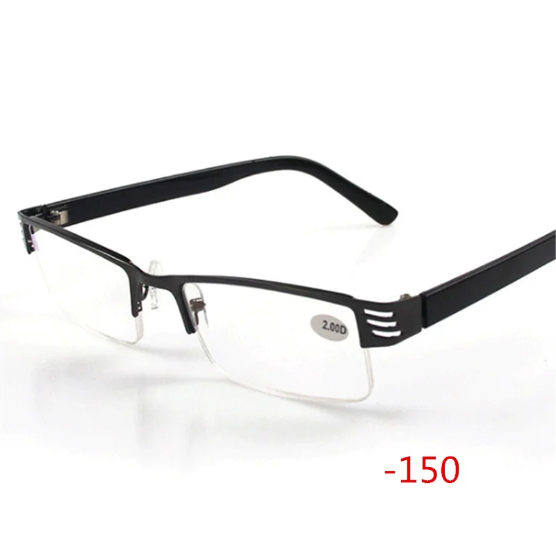XojoX очки для близорукости, женские, мужские, металлические, полуоправы, синяя пленка, близорукие очки, студенческие очки для близоруких - Цвет оправы: -1.5