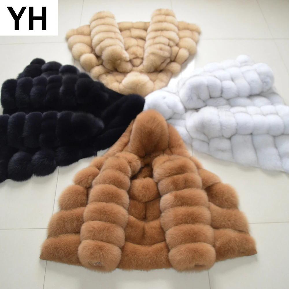 New Style Women Winter Thick Soft Hooded Lady Real Genuine Fox Fur Coat Real Fox Fur Jacket Quality Real Fox Fur Hood Overcoat