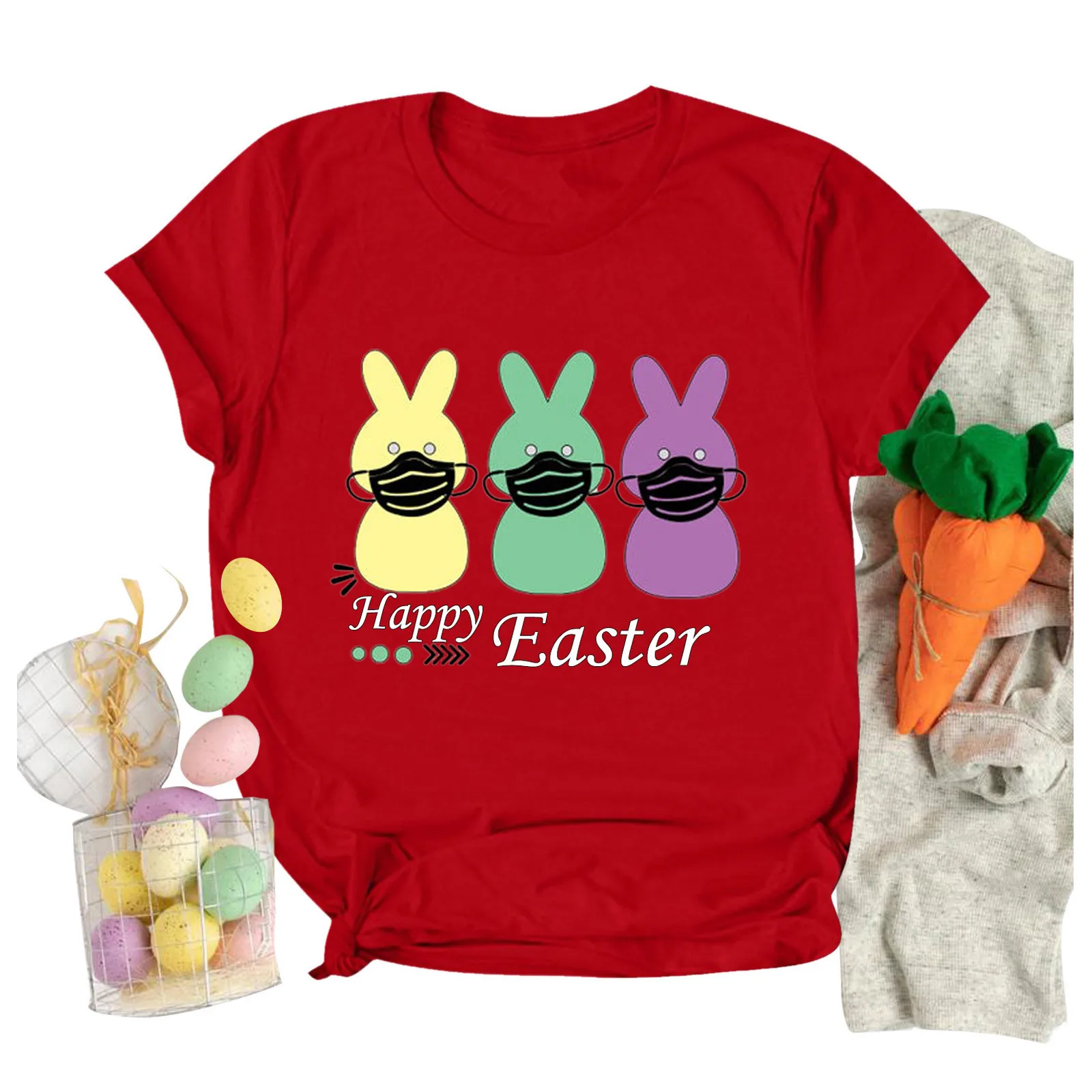 Tshirt Women Easter Plaid Cute Rabbit T-shirt Short Sleeve Casual Tee Tops Haut Femme Camiseta Mujer Top Women Harajuku T Shirt 1