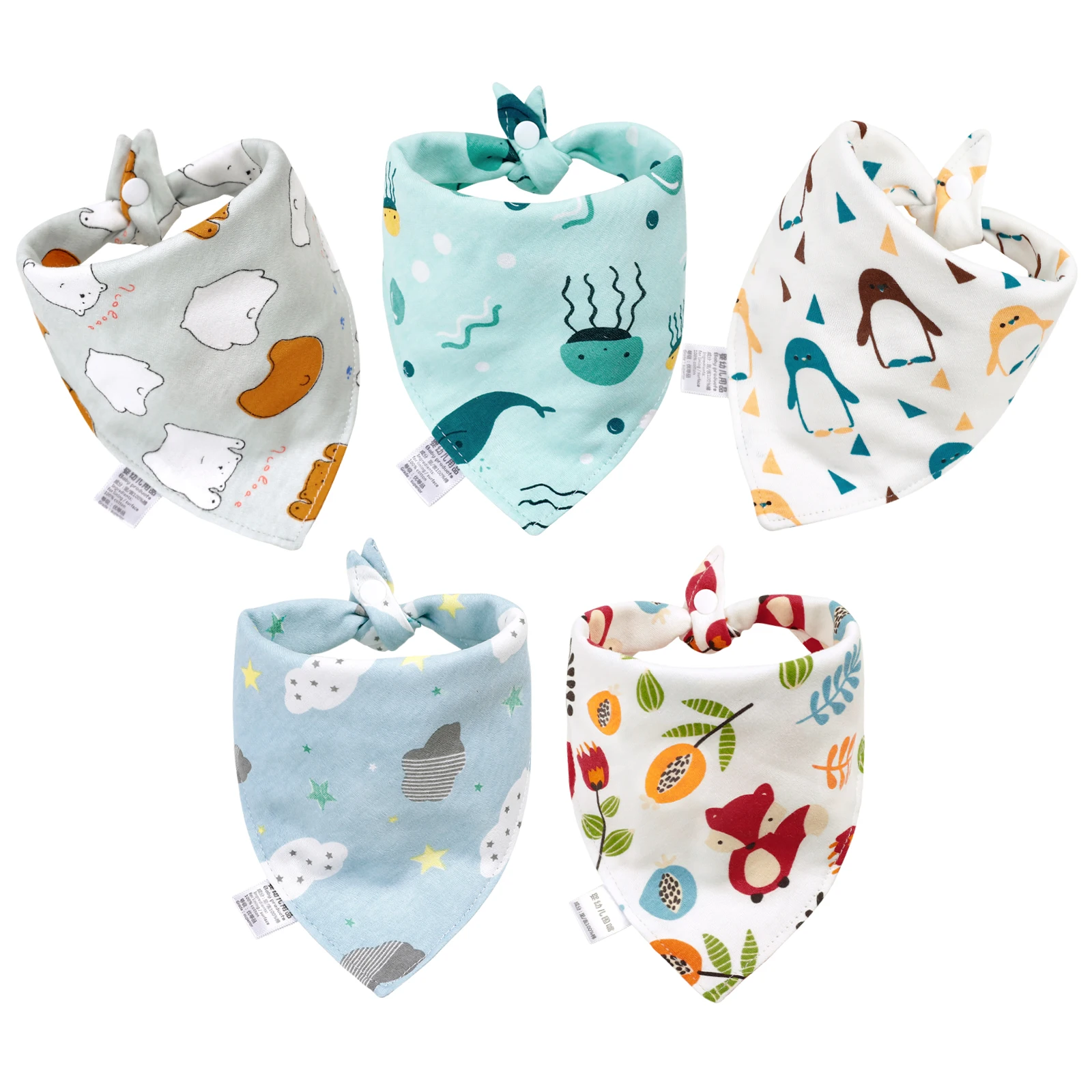 Baby Bibs Triangle Double Cotton Bibs 5 Pieces/Lot Cartoon Print Saliva Towel Baby Boys Girls Feeding Apron Cotton Bandana Bibs ergo baby accessories Baby Accessories