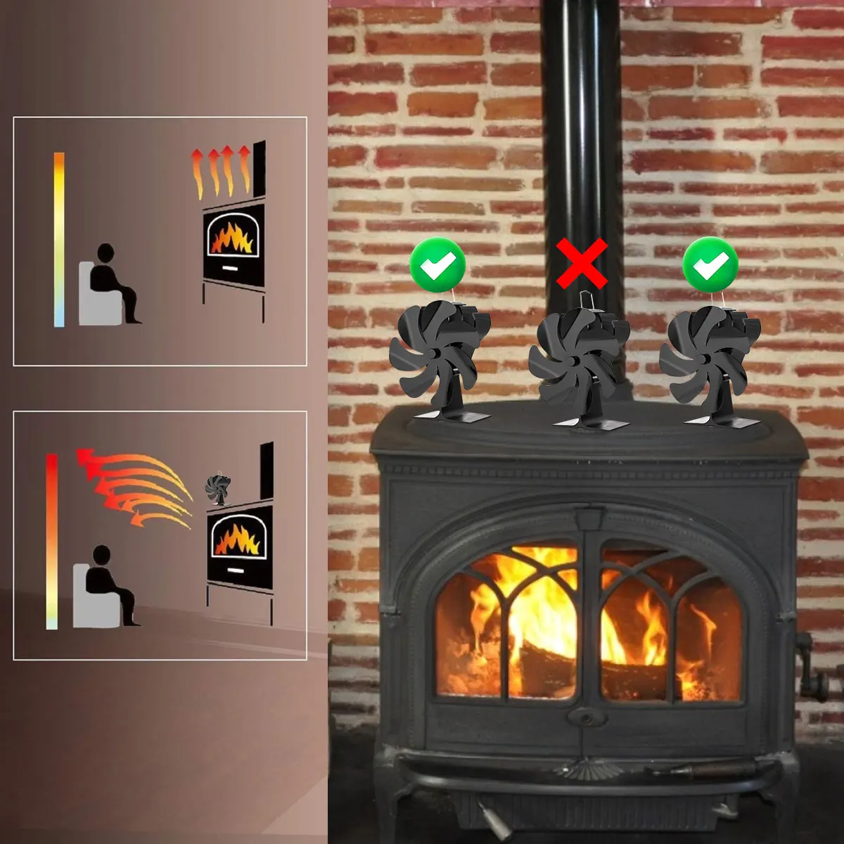 7 Blades Heat Powered Fireplace Fan Quiet Safe Burning Stove Fan Efficient Heat Distribution for Home Firewood Log Wood Burner