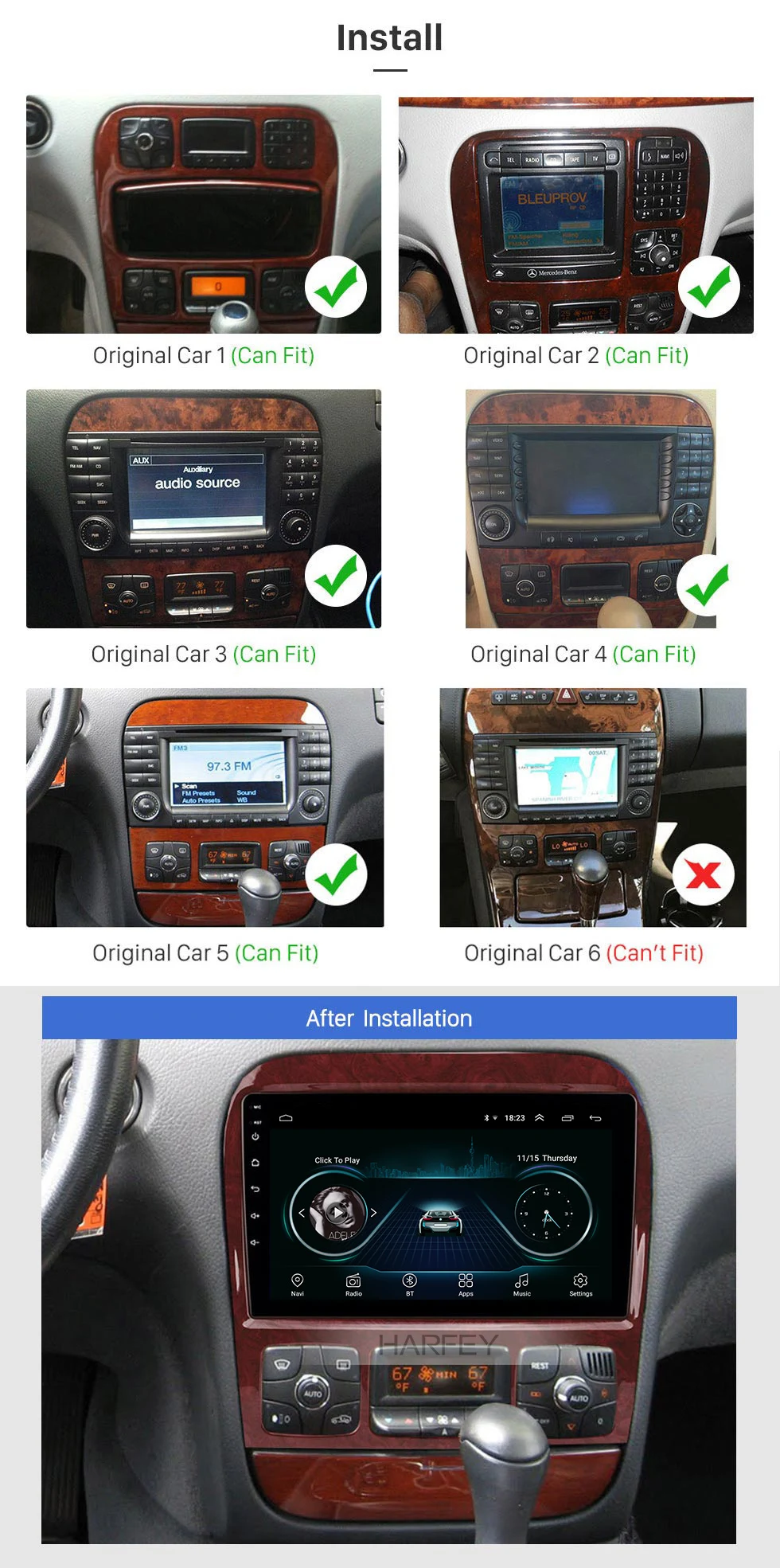 Discount Harfey 2Ddin 9" HD Android 8.1 GPS Car Stereo Player WIFI For Mercedes Benz S Class W220 S280 S320 S350 S400 S430 S500 1998-2005 1