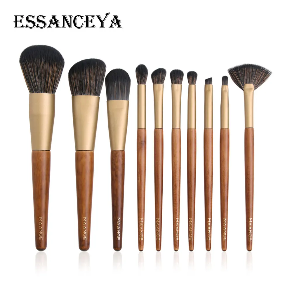 Brown ESSANCEYA 10 шт. набор кисточек для макияжа деревянная ручка основание веера Пудра Тени для век кисть для бровей косметические инструменты для макияжа maquiagem Kit - Handle Color: Brown