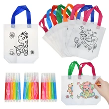Sac de Graffiti pour enfants, 6/12 ensembles, sac Non tissé de peinture faite à la main avec marqueurs, artisanat d'art, remplissage de couleur, jouet de dessin 