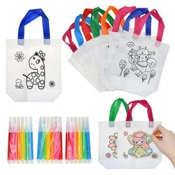 Conjunto de bolsas artesanais para crianças, kit com 6/12 peças, faça você mesmo, grafite, pintura artesanal, não tecido, brinquedos, enchimento, arte artesanal
