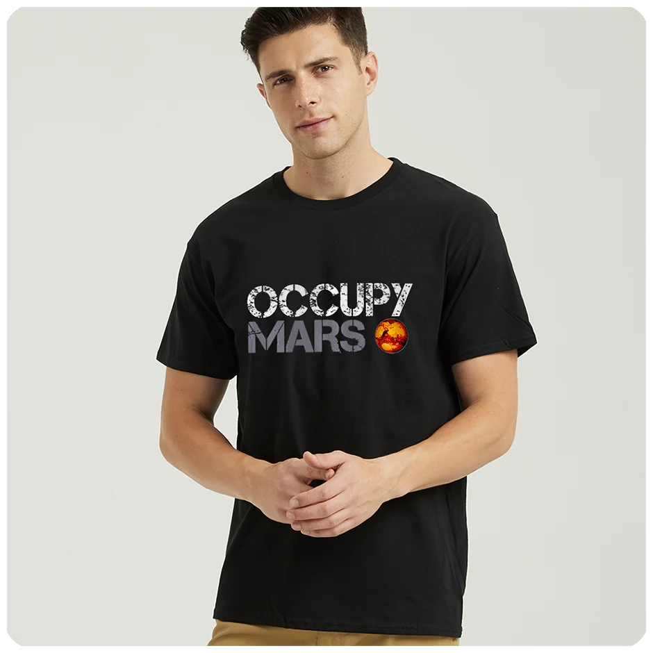 Космическая футболка футболки Тесла Повседневный Топ Дизайн Popualr Occupy Mars хлопковая футболка