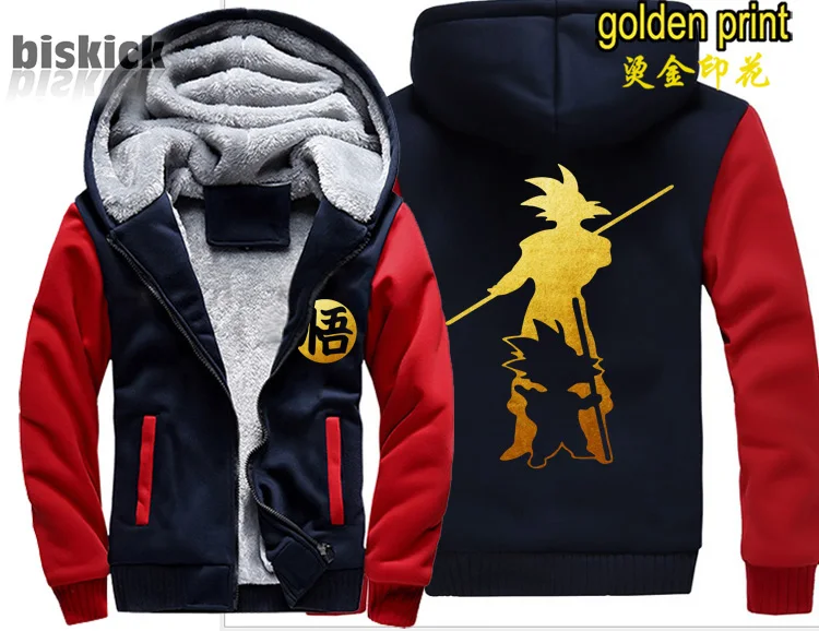 Модная одежда Goku Saiyan с золотым принтом для мужчин wo Мужская теплая Толстая куртка зимняя теплая бархатная Толстовка Топ толстовки
