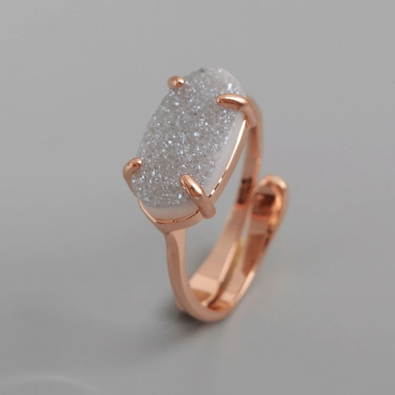 Натуральные Агаты Druzy женские кольца цвета Drusy Fasion кольцо Kendra Кольца Драгоценные камни камень черный белый серебряный девушки кольцо дропшиппинг