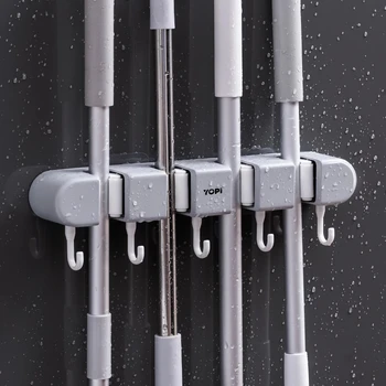 Mensola portaoggetti per mop montata a parete, portaoggetti per scopa, ganci, supporto autoadesivo per bagno, cucina, giardino, garage, strumento di archiviazione 1