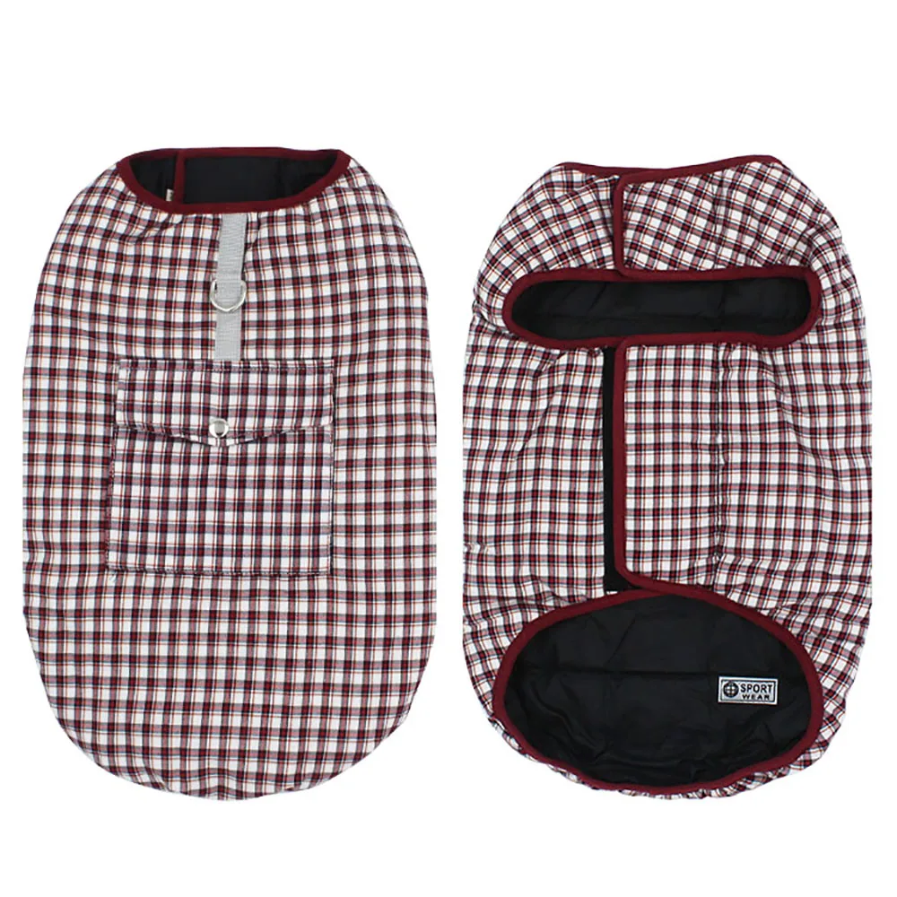 Plaid red Одежда для больших собак, водонепроницаемый жилет для собак, зимняя двухсторонняя хлопковая одежда для собак, бульдог, золотистый ретривер, лабрадор - Цвет: Plaid red