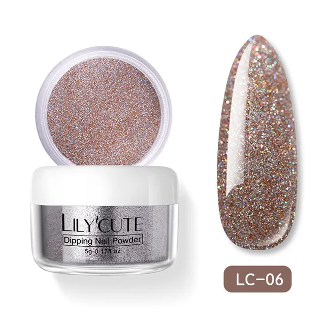 LC 06 LILYCUTE 5 г погружения порошки для ногтей база пальто градиент Французский ногтей натуральный цвет голографический блеск лечения ногтей художественные украшения - Цвет: LC 06