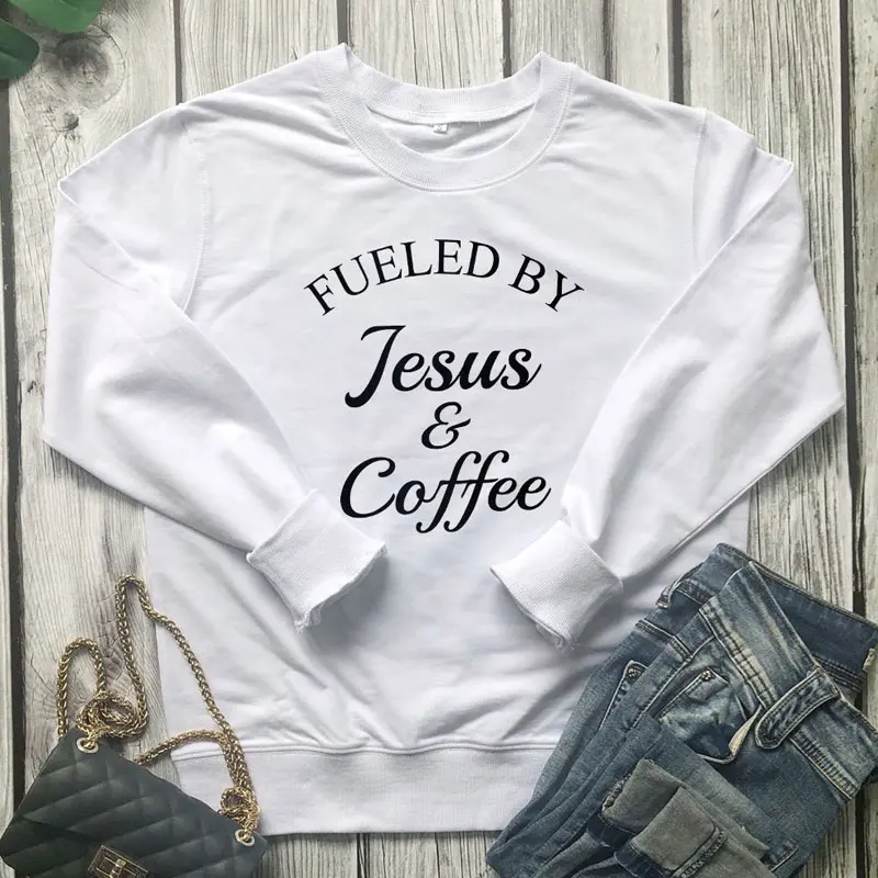 Fueled By Jesus& coffee толстовка женская с длинным рукавом Писание Христианские толстовки с капюшоном уличная Unsiex Библейская вера стих пуловеры - Цвет: white-black text