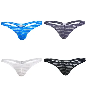

4Pcs/Lot Men's Sexy Gay Underwear Transparent Jockstrap String Homme Slip Sexy Erotic Homens Mens Thongs and G Strings Striped