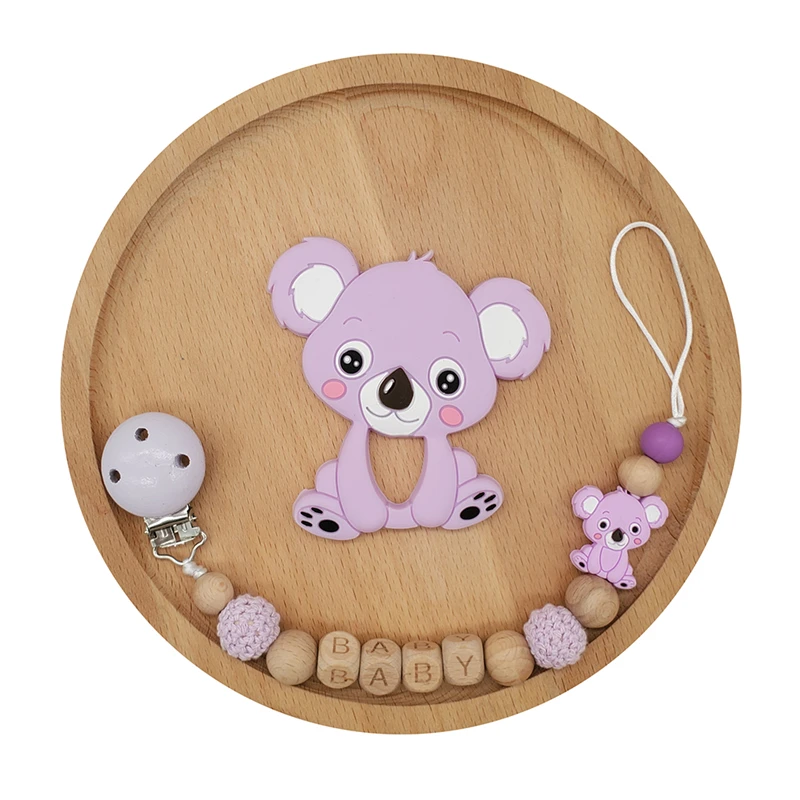 teether and chain Персонализированная цепочка для детских сосок, коала, детский прорезыватель, подарок для душа, для новорожденных, пустышка, клипса, BPA бесплатно, для детских сосок, клипса, держатель на цепочке - Цвет: teether and chain