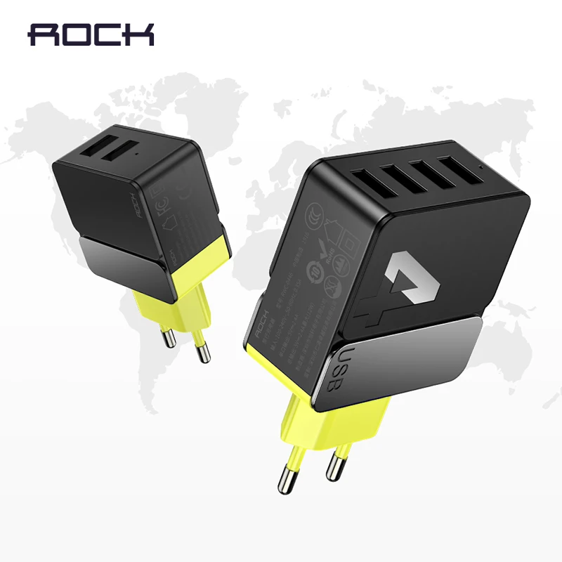 ROCK EU Plug 4A Max 4 порта USB быстрое зарядное устройство для iPhone Зарядка samsung iPad Xiaomi