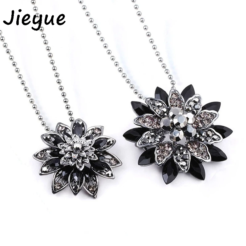 Черный Георгин ожерелье в винтажном стиле виде цветка булавки для женщин банкета