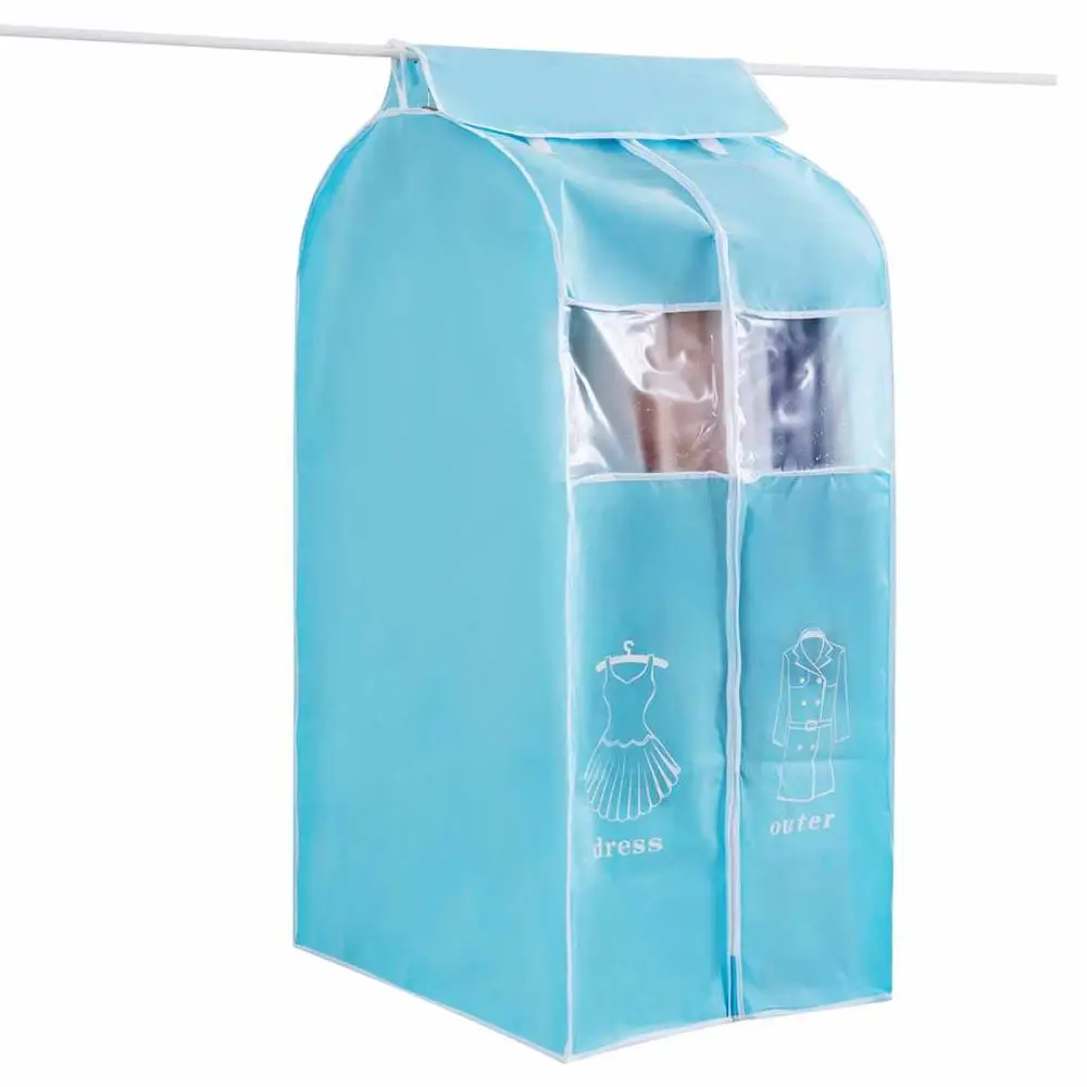 Синий Large Size Dress Suit Bag Cloth Dust Cover Garment Bag Coat Protector Closet Hanging Organizer Clothes Storage Zipper Bags - Цвет: Синий