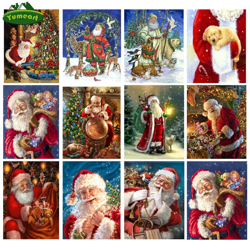 YUMEART 5D DIY Paint With Diamond Painting Cross Stitch Santa Claus with Animals Embroidery Mosaic Christmas Decoration | Дом и сад