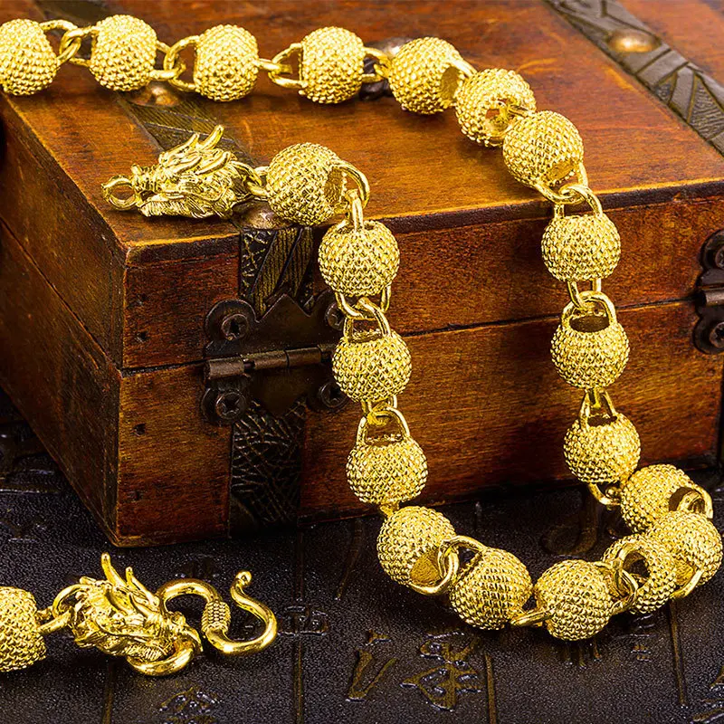 

Viet Nam Alluvial Gold Necklace Pendant Gold Chain Buddhist Prayer Bead Leading Men Cool Plated 24 K Necklace Men's High Maintai
