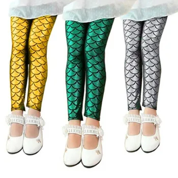 Tanie Dziewczynek Wiosna Jesień Dziewczyny Legginsy Syrenka Spodnie Dla Dzieci Dziewczyna Kolorowe Błyszczące Spodnie Skala Spodnie Slim Legging Dla Dzieci