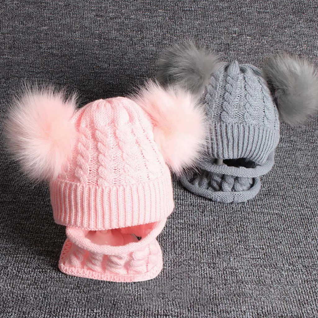 Однотонные детские зимние шапки с ушками для девочек и мальчиков, Детские теплые шапки, шарф, комплект, Детская шляпа, вязаная Милая шапка для мальчиков и девочек