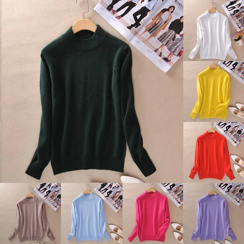 

Women Tops Cashmere Blended Sweater Autumn Winter Solid Color New Pullovers Long Sleeve Turtleneck Knitted 1PC Female