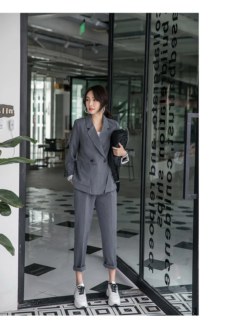 New Women's Long Sleeve Blazer Suits Double Breasted Tops Elastic Waist Pants Formal Notched Elegance DV673