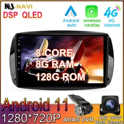 Reproductor Multimedia con GPS para coche, Radio estéreo con navegador, Android 11, BT, para Mercedes Benz Smart Fortwo 3, C453, A453, W453, 2014   2020