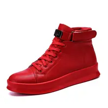 Large Size High Top PU Leather Mens Sneakers Male Running Shoes Sports Man Shoes Sport Man Sneakers Red Vulcanise Flat GME-2226