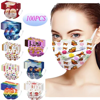 

30/50/100PCS Disposable Face Mask Christmas Halloween mask Pads Unisex Printed Soft Masks For Adults 3-Layer Face Masks masque