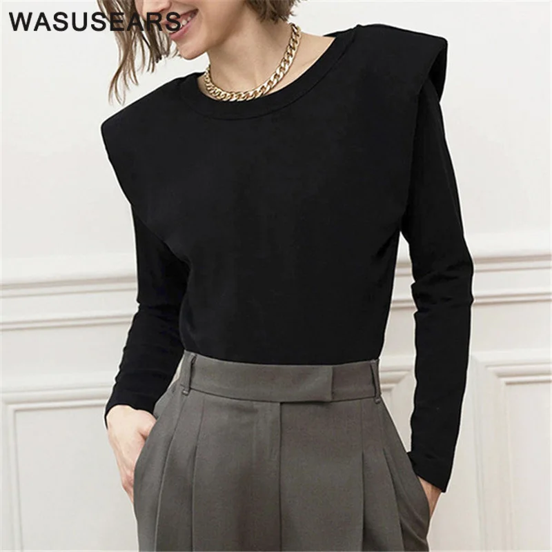 Футболка с длинным рукавом Женский хлопковый тонкий элегантный топ