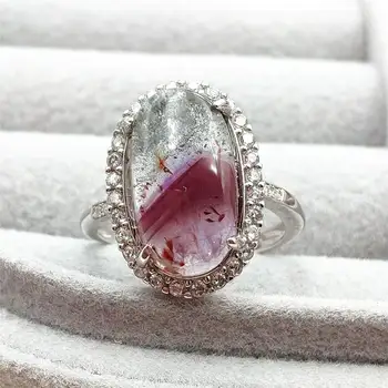 

Top Quality Natural Canada Auralite 23 Cacoxenite Adjustable Ring 14x8mm Purple Red Oval 925 Sterling Silver AAAAAA