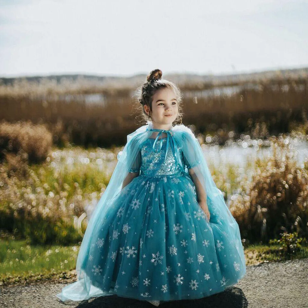 

Kids Baby Girls Dress Halloween Cosplay Snowflake Tulle Elsa Dress Cloak Costume Girl Party Girls Wedding Dress Disfraz Nina
