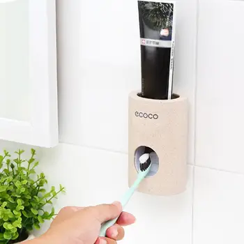 

Creative Automatic Toothpaste Squeezers Wheat Straw Holder Stick-Up Dispenser Type Toothbrushes Paste Toothpaste
