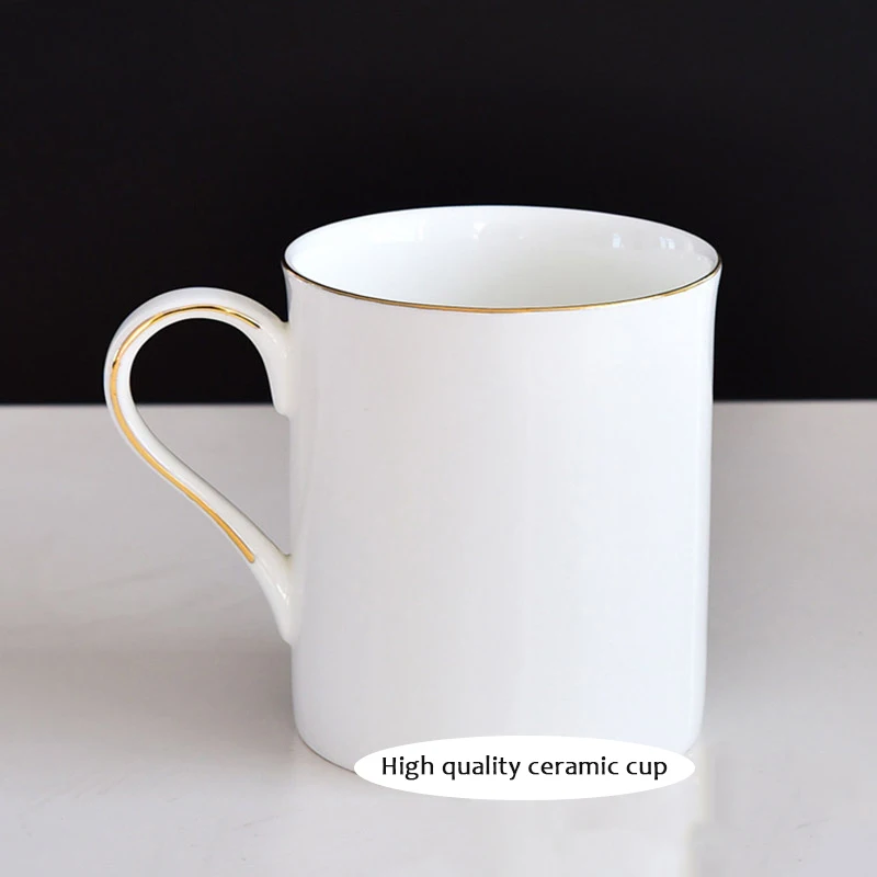JOUDOO Bone China Ceramic Whie Mug With Gold Line White Exquisite Elegant Drinking Mugs for Coffe MIilk Juice Water Drinks - Цвет: 13