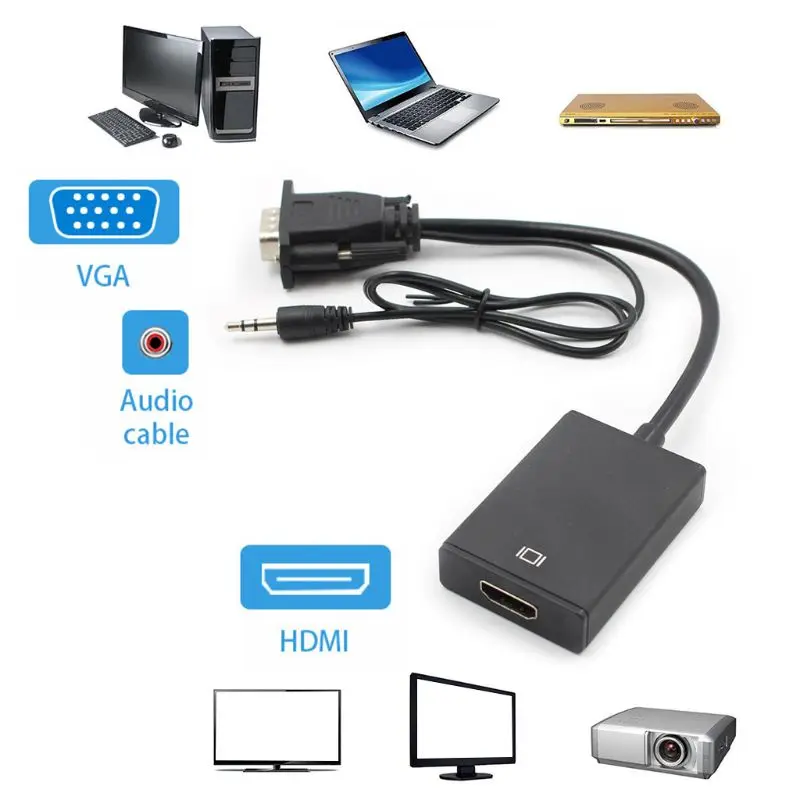 VGA Мужской к HDMI Женский конвертер Кабель-адаптер с аудио выходом 1080P для портативных ПК к HDTV проектор r10 LX9A