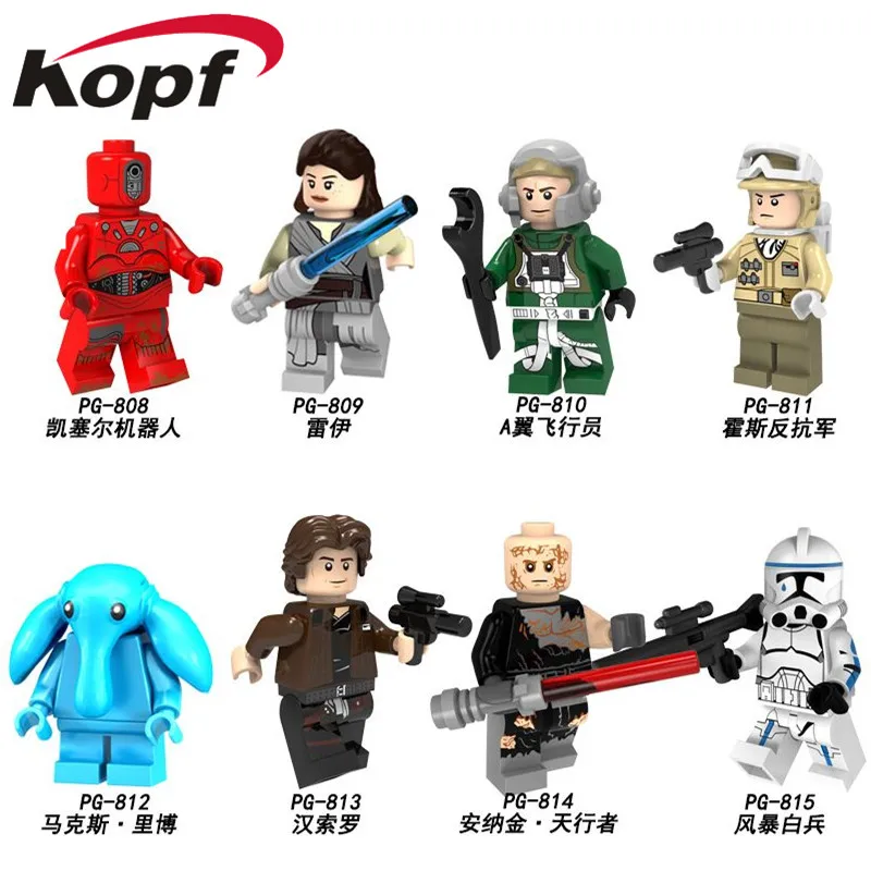 

Single Sale Building Blocks Space Wars Rey A wing pilot Hoth Rebel Max Rebo Han Solo Anakin Storm Figures Children Toys PG8145