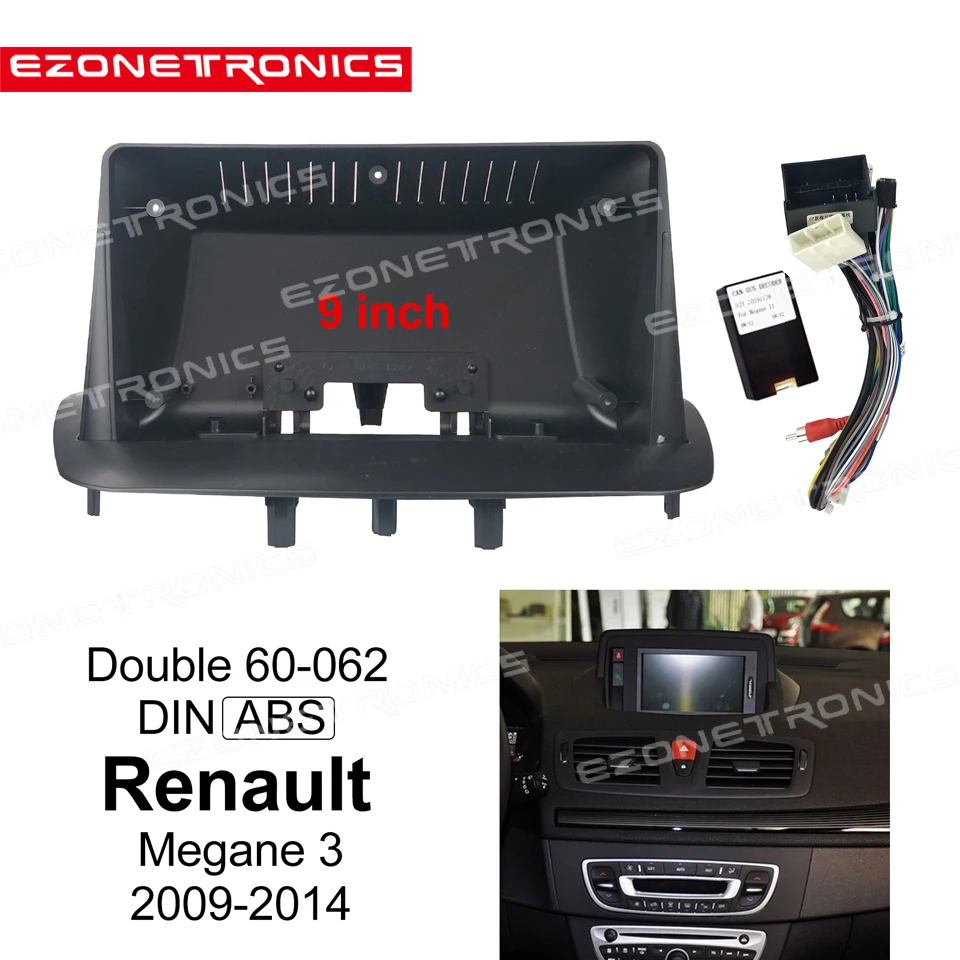 

1-2Din Car DVD Frame Plug Audio Fitting Adaptor Dash Trim Kits Facia Panel 9inch For Renault Megane3 2009-2014Radio Player